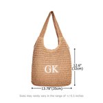 Personalised Embroidered Initial Raffia Tote Bag with Pocket Reusable Beach Travel Accessory Bridal Party Mother's Day Gift for Her