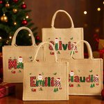 Borsa tote riutilizzabile personalizzata in iuta con nome a tema Babbo Natale regalo di Natale per bambini e famiglia