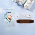 Personalized Dreamy Star Moon Sleepy Teddy Bear Acrylic LED Night Light with Wooden Base and Name Birthday Anniversary Gift for Family Children
