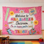 Personalised Multicolour Daisy Pencil Teacher Theme Tapestry with Text Classroom Decor Back to School Gift for Teachers