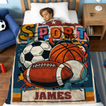 Personalized Retro Graffiti Soccer Basketball Sports Soft Throw Blanket with Name Home Decor Birthday Christmas Gift for Kids Sports Lovers