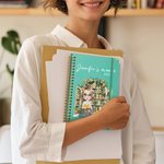 Personalised Cartoon Reading Girl Cat Book 2026 Planner Spiral A5 Notebook with Weekly Monthly Planner Pages Birthday Gift for Book Lovers Women