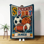 Personalized Retro Graffiti Soccer Basketball Sports Soft Throw Blanket with Name Home Decor Birthday Christmas Gift for Kids Sports Lovers