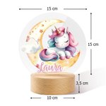 Luz nocturna LED acrílica personalizada con nombre y  diseño de luna y unicornio de fantasía base de madera regalo de cumpleaños para niñas y mujeres