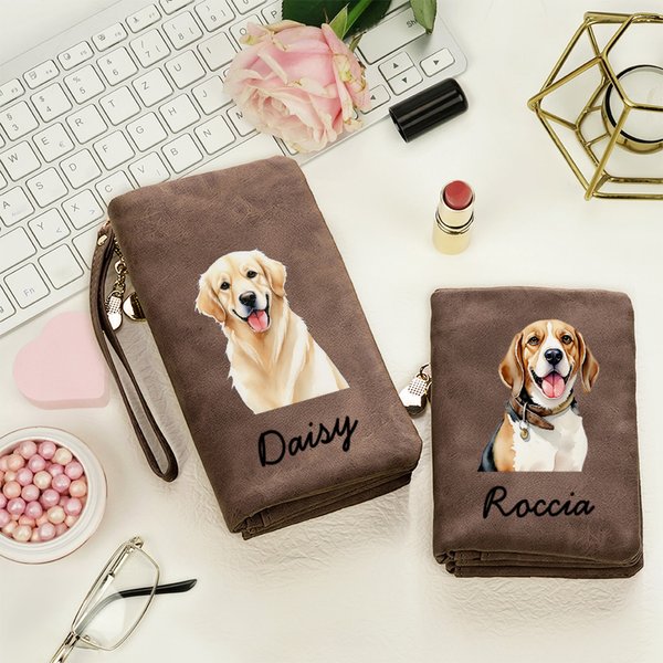 Portafoglio da polso personalizzato in pelle PU con nome e scomparti per carte regalo per compleanni e anniversari per amanti degli animali domestici