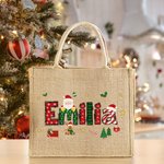 Borsa tote riutilizzabile personalizzata in iuta con nome a tema Babbo Natale regalo di Natale per bambini e famiglia