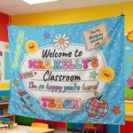 Personalised Multicolour Daisy Pencil Teacher Theme Tapestry with Text Classroom Decor Back to School Gift for Teachers