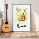 Personalised Guitar Birth Flower Butterfly Music Symbol Canvas Poster Framed Frameless Painting Christmas Birthday Gift for Music Lovers Guitarists
