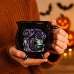 Personalised Halloween Costume Cartoon Character Black Cauldron Ceramic Coffee Mug with Initial and Name Halloween Party Gift for Women Kids