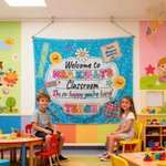 Personalised Multicolour Daisy Pencil Teacher Theme Tapestry with Text Classroom Decor Back to School Gift for Teachers