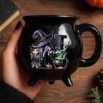 Personalised Halloween Costume Cartoon Character Black Cauldron Ceramic Coffee Mug with Initial and Name Halloween Party Gift for Women Kids