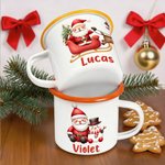 Personalisierte niedlichen Cartoon Weihnachtsmann Multicolor 12 oz Emaille Becher mit Namen Weihnachtsgeschenk für Familie Kinder