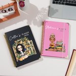 Personalised Cartoon Reading Girl Cat Book 2026 Planner Spiral A5 Notebook with Weekly Monthly Planner Pages Birthday Gift for Book Lovers Women