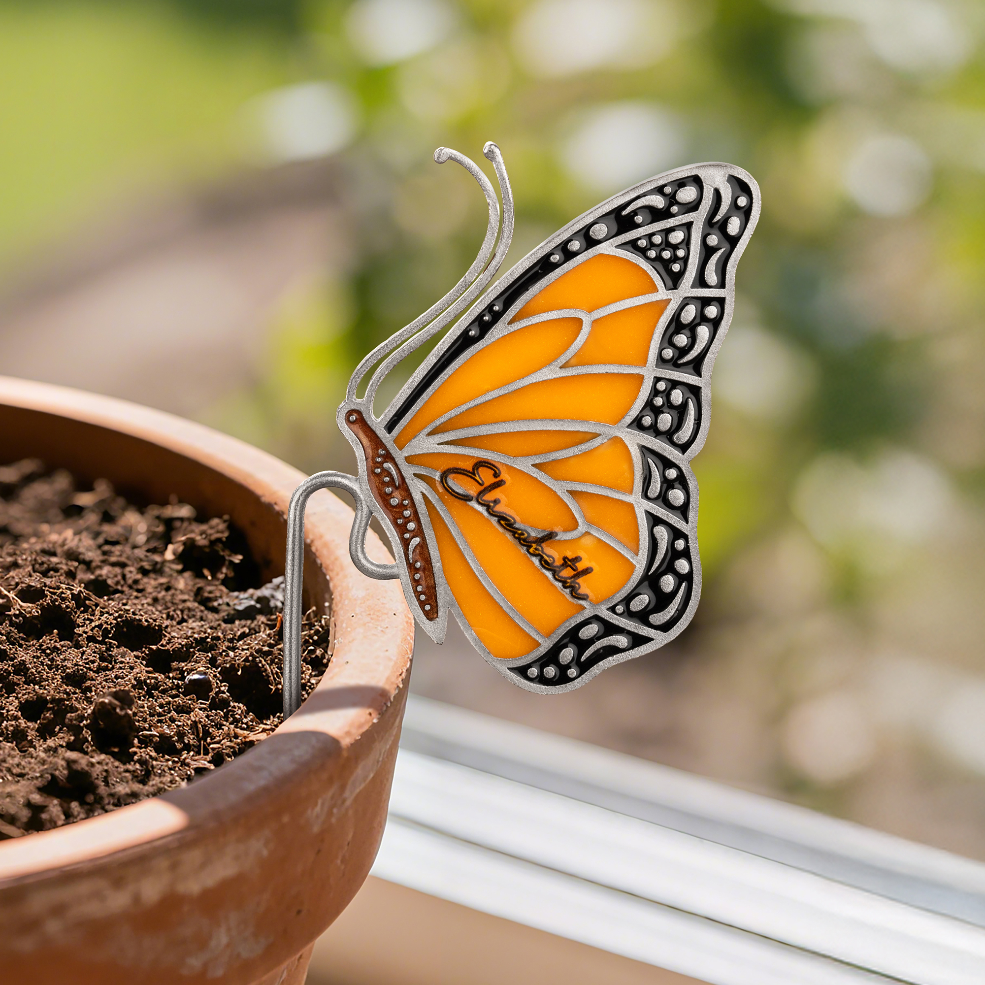Cristal de soleil personnalisé avec nom Papillon Monarque Abeille Décoration de Pot de Jardin Cadeau d'Anniversaire pour Femmes Jardiniers