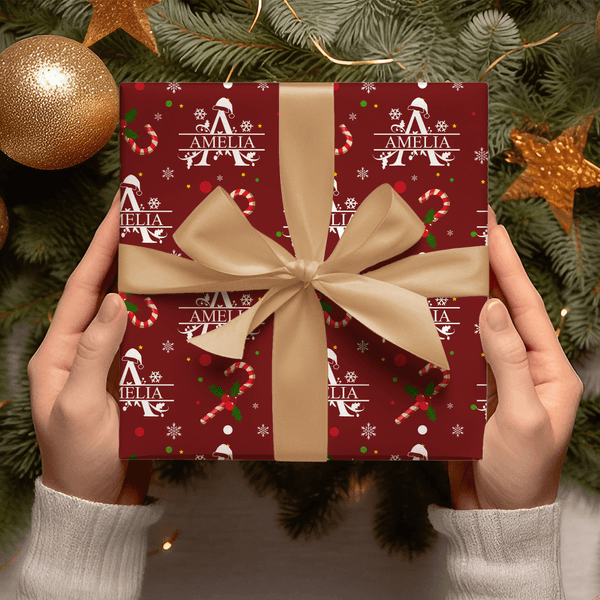 Personalisierte Weihnachtsmannmütze Zuckerstange erste Geschenkpapier mit Namen Weihnachtsgeschenk Dekor für Familie Freunde