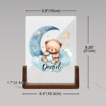 Personalized Dreamy Star Moon Sleepy Teddy Bear Acrylic LED Night Light with Wooden Base and Name Birthday Anniversary Gift for Family Children