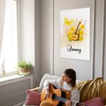 Personalised Guitar Birth Flower Butterfly Music Symbol Canvas Poster Framed Frameless Painting Christmas Birthday Gift for Music Lovers Guitarists