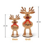Personalisiertes Holz-Rentier mit Roter Nase und Schleife Tischdeko mit Namen Weihnachtsdeko Party Weihnachtsgeschenk für Familie Kinder