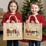 Borsa tote riutilizzabile personalizzata in iuta con nome a tema Babbo Natale regalo di Natale per bambini e famiglia