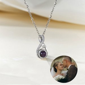 Personalized Infinity Photo Projection Zircon Necklace with Heart Dainty Jewelry Anniversary Birthday Memorial Gift for Women