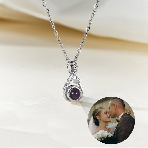 Personalized Infinity Photo Projection Zircon Necklace with Heart Dainty Jewelry Anniversary Birthday Memorial Gift for Women