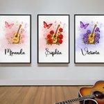 Personalised Guitar Birth Flower Butterfly Music Symbol Canvas Poster Framed Frameless Painting Christmas Birthday Gift for Music Lovers Guitarists