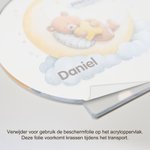 Gepersonaliseerd Maan Schattige Dieren LED Nachtlampje met Naam Datum en Houten Voet Babykamerdecoratie Verjaardag of Babyshower Cadeau voor Kinderen