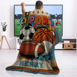 Personalized Retro Graffiti Soccer Basketball Sports Soft Throw Blanket with Name Home Decor Birthday Christmas Gift for Kids Sports Lovers