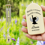 Personalized Angel Baby Character Silhouette Memorial Chime with Name Text and Date Garden Outdoor Decoration Birthday Anniversary Gift for Family