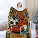 Personalized Retro Graffiti Soccer Basketball Sports Soft Throw Blanket with Name Home Decor Birthday Christmas Gift for Kids Sports Lovers