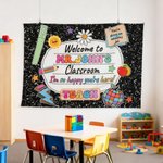 Personalised Multicolour Daisy Pencil Teacher Theme Tapestry with Text Classroom Decor Back to School Gift for Teachers