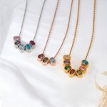 Personalized 1-9 Family Birthstones Women Necklace Dainty Jewellery Birthday Mother's Day Gift for Mom Grandma