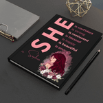 Personalized She Is Confident Fashion Black Woman Motivational Quote A5 Notebook with Name and Free Pencil Daily Use Birthday Gift for Her