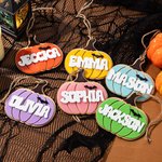 Personalized Pumpkin Ghost Bat Acrylic Halloween Basket Name Tag with Initial Spooky Halloween Gift for Boys Girls