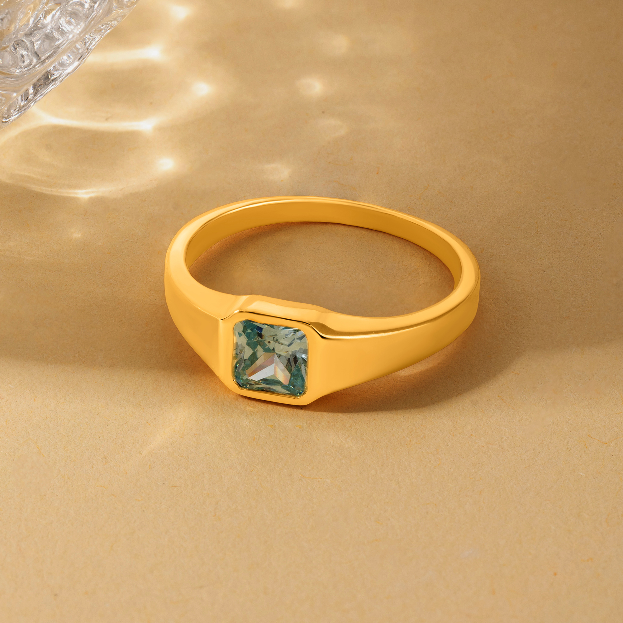 Bague de pierre de naissance carrée personnalisée Bijoux de fantaisie à porter au quotidien Cadeau d'anniversaire pour homme