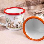 Tasse en émail 12 oz personnalisée avec nom Ours Mignon Raton laveur Cerf Multicolore Anniversaire Cadeau de Noël pour les enfants