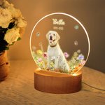 Personalized Floral Pet Photo LED Night Light with Name Date and Wooden Base Sympathy Memorial Loss of Pet Gift for Pet Owners Lovers