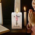 Bougeoir à Bougie en Bois Personnalisé avec Nom Fleur de Naissance Verset Biblique Cadeau Commémoratif de Toussaint pour Chrétiens