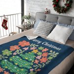 Personalised Christmas Tree Colorful Floral Soft Throw Blanket with Name and Text Home Decor Christmas Gift for Family Friends