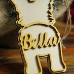 Personalised Cute Line Dog Back View Wooden Ornament with Name and Lanyard Christmas Tree Home Decor Christmas Gift for Family Friends Dog Lovers