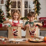 Personalized Santa Hat Red Plaid Initial Jute Tote Bag with Name Christmas Party Gift for Kids Family