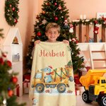 Personalized Cartoon Dinosaur Construction Vehicle Soft Throw Blanket with Name Home Decor Christmas Party Gift for Toddlers Boys