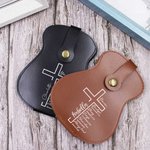 Personalized Vintage Guitar Design Bible Cross PU Leather Guitar Pick Holder with Name and 3 Guitar Picks Birthday Gift for Guitar Player Music Lovers