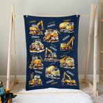 Personalized Construction Trucks Soft Throw Blanket with Name Home Decor Birthday Christmas Gift for Boys Truck Lovers