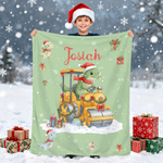 Personalized Cartoon Dinosaur Construction Vehicle Soft Throw Blanket with Name Home Decor Christmas Party Gift for Toddlers Boys