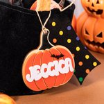 Personalized Pumpkin Ghost Bat Acrylic Halloween Basket Name Tag with Initial Spooky Halloween Gift for Boys Girls