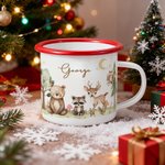 Tasse en émail 12 oz personnalisée avec nom Ours Mignon Raton laveur Cerf Multicolore Anniversaire Cadeau de Noël pour les enfants