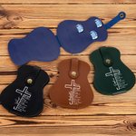 Personalized Vintage Guitar Design Bible Cross PU Leather Guitar Pick Holder with Name and 3 Guitar Picks Birthday Gift for Guitar Player Music Lovers