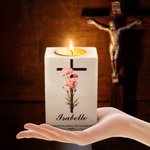 Bougeoir à Bougie en Bois Personnalisé avec Nom Fleur de Naissance Verset Biblique Cadeau Commémoratif de Toussaint pour Chrétiens