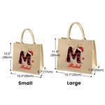 Personalized Santa Hat Red Plaid Initial Jute Tote Bag with Name Christmas Party Gift for Kids Family